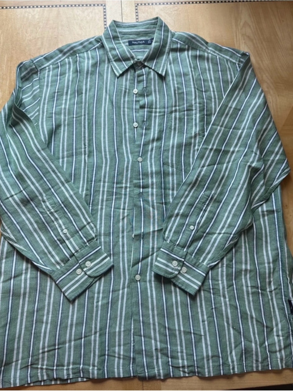 Nautica Green Stripe Cotton Button-Down Shirt
